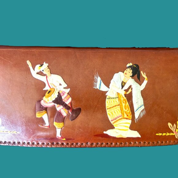 Vintage 1950's Leather Handcrafted TPS Mandalay Burma Wallet with Dancers EUC - Picture 3 of 12